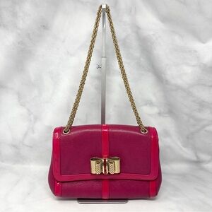 Christian Louboutin Sweet Charity Metal Bow Leather Purse Bag Pink Designer Glam